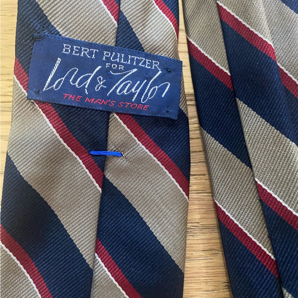 Vintage Bert Pulitzer repp stripe necktie for Lord & Taylor's "The Man's Shop”